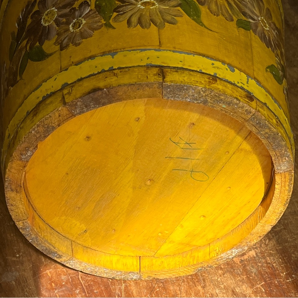 SOLD Folk Art Hand Painted Wooden Bucket Antique Sap Bucket Primitive Shaker Box - Picture 9 of 10